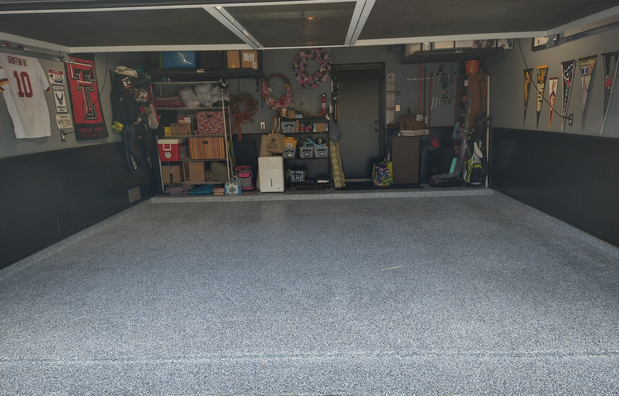 Completed AmazaCrete decorative flake garage floor